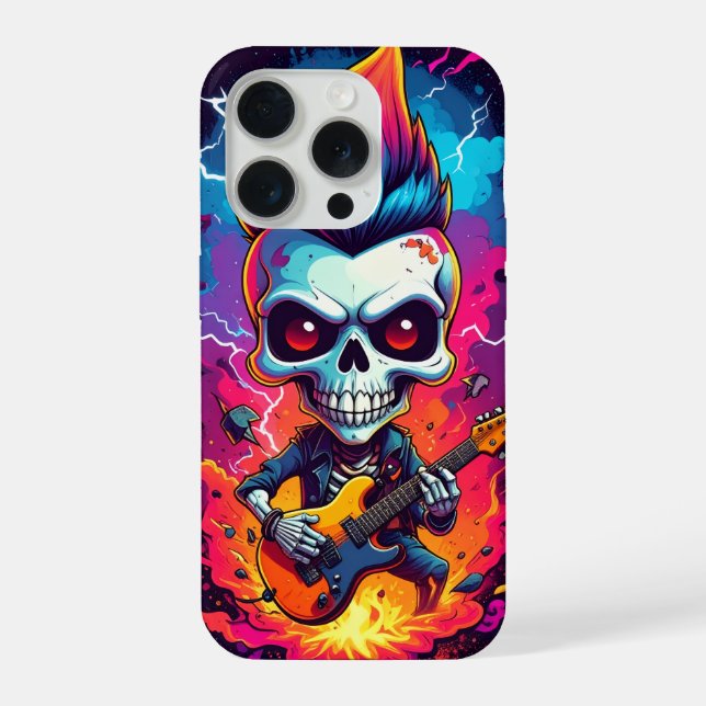 Rocker-Schädel mit Mohawk-Frisur iPhone 15 Pro Hülle (Rückseite)