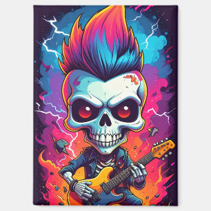Rocker-Schädel mit Mohawk-Frisur Magnet