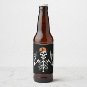Rocker Skeleton Cap Skater Cool Halloween Punk Bierflaschenetikett