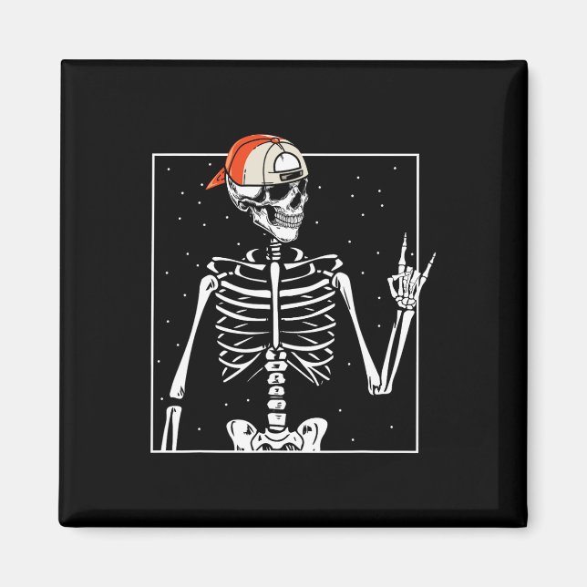 Rocker Skeleton Cap Skater Cool Halloween Punk Magnet (Vorne)