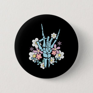 Rocker Skeleton Cap Skater Cool Halloween Punk Roc Button