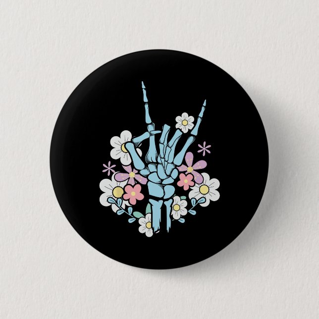 Rocker Skeleton Cap Skater Cool Halloween Punk Roc Button (Vorderseite)
