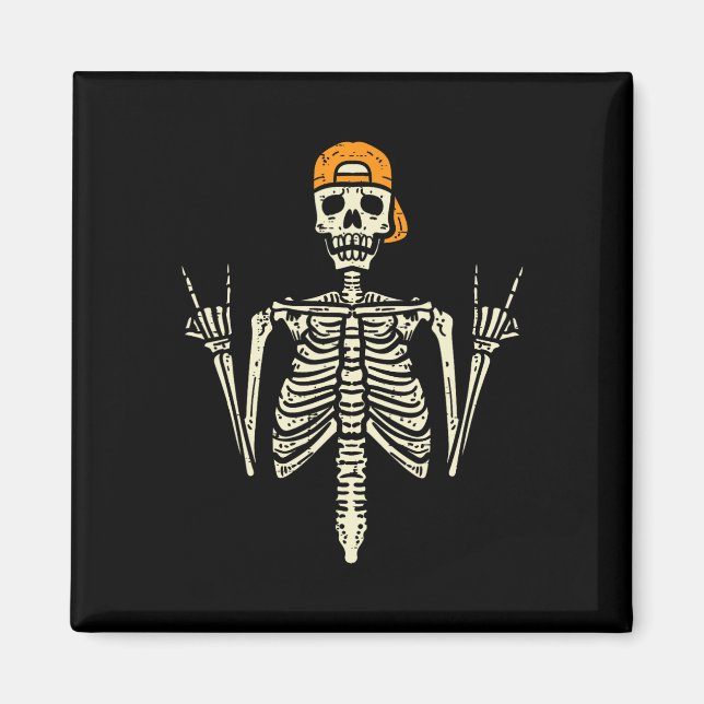 Rocker Skeleton Cap Skater Cool Halloween Punk Roc Magnet (Vorne)