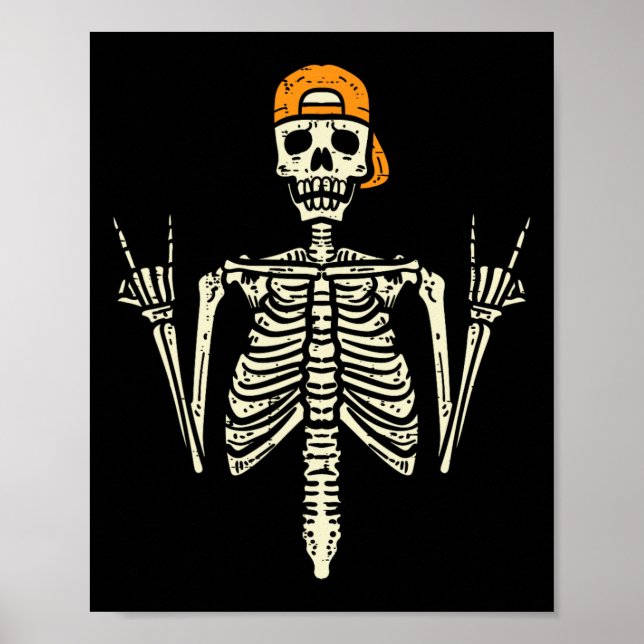 Rocker Skeleton Cap Skater Cool Halloween Punk Roc Poster (Vorne)