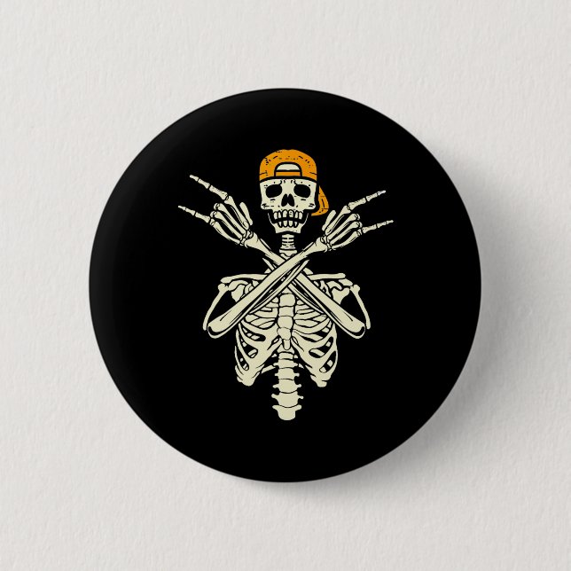 Rocker Skeleton Cap Skater Halloween Hand Rock Gir Button (Vorderseite)