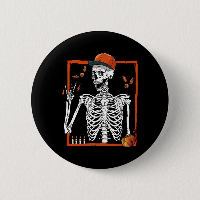 Rocker Skeleton Hand Rock on Costume Funny Hallowe Button (Vorderseite)