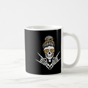 Rocker Skeleton Hand Rock on Leopard Messy Bun Hal Kaffeetasse