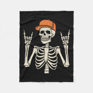 Rocker Skeleton Rock On Hand Halloween Skelett Me Fleecedecke