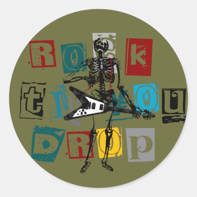 Rocker Skeleton Runder Aufkleber (Vorderseite)