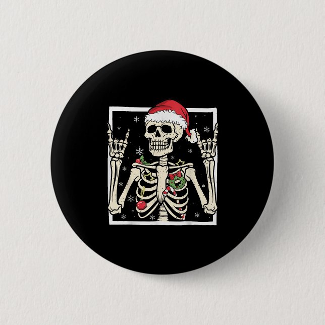 Rocker Skeleton Santa Hat Cool Christmas Punk Rock Button (Vorderseite)