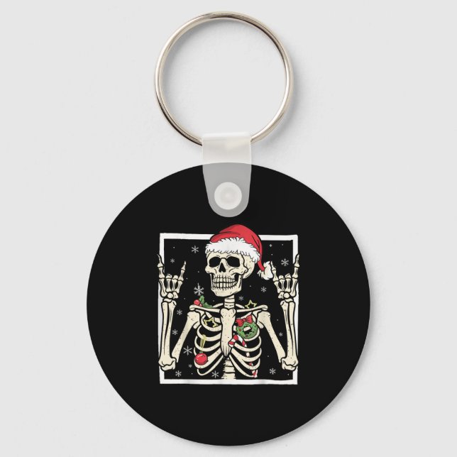 Rocker Skeleton Santa Hat Cool Christmas Punk Rock Schlüsselanhänger (Vorderseite)