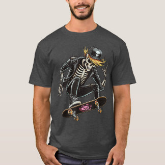 Rocker Skelett Kappe Skater Cool Halloween Punk Ro T-Shirt