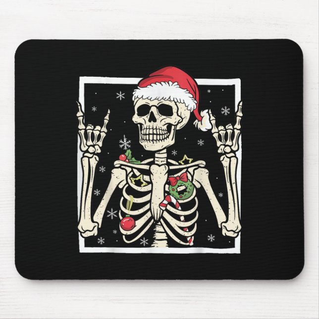 Rocker Skelett Weihnachtsmann Hut Coole Weihnachte Mousepad (Vorne)