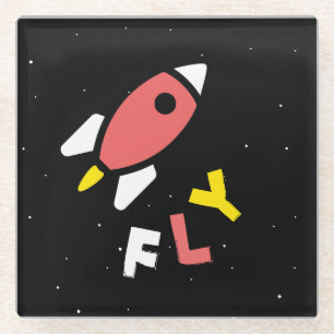 Rocket - Abstrakter Pop Rot & Gelb Art. FLY! Glasuntersetzer