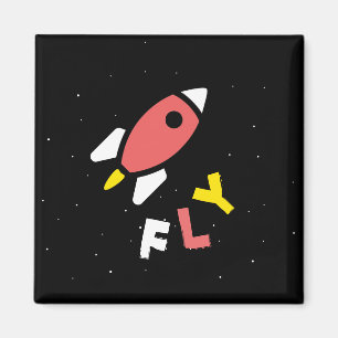 Rocket - Abstrakter Pop Rot & Gelb Art. FLY! Magnet
