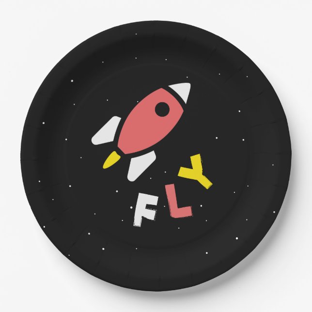 Rocket - Abstrakter Pop Rot & Gelb Art. FLY! Pappteller (Vorderseite)