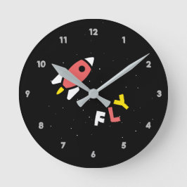 Rocket - Abstrakter Pop Rot & Gelb Art. FLY! Runde Wanduhr