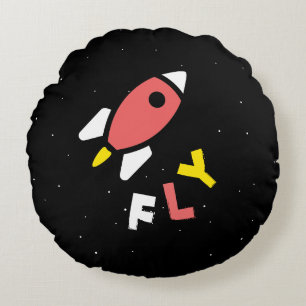Rocket - Abstrakter Pop Rot & Gelb Art. FLY! Rundes Kissen