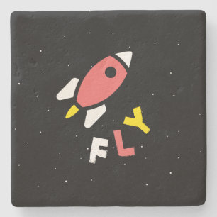 Rocket - Abstrakter Pop Rot & Gelb Art. FLY! Steinuntersetzer