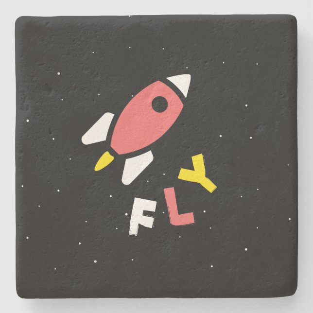Rocket - Abstrakter Pop Rot & Gelb Art. FLY! Steinuntersetzer (Vorderseite)