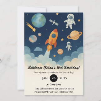 Rocket and Astronaut Space Adventure Birthday  Einladung