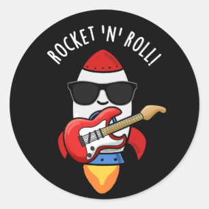 Rocket and Roll Funny Rocket Puff Dark BG Runder Aufkleber