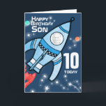 Rocket Foto Son 10. Geburtstagskarte Karte<br><div class="desc">10. Son Space Rakete Geburtstagskarte, passen Sie mit dem Foto Ihres Geburtstagsjungen, sodass er wirklich eine Explosion! Auf dieser Karte steht "Happy Birthday Son 10 heute" vorne und "Du bist aus dieser Welt, hast eine Explosion!" Innenseite. Oder passen Sie Ihre eigenen Worte und Ihr Alter an. Spielkarte, die ausschließlich von...</div>