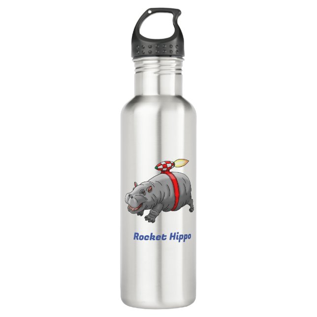 Rocket Hippo Birthday Edelstahlflasche (Vorderseite)