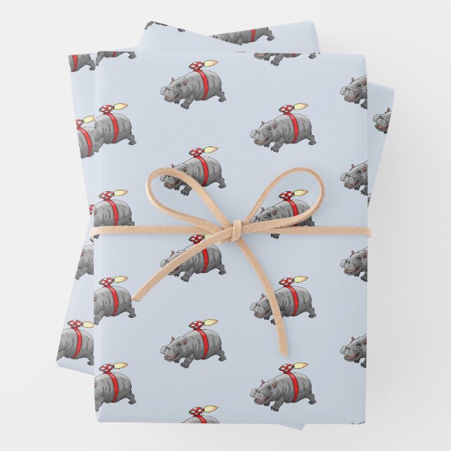 Rocket Hippo Birthday Geschenkpapier Set (Beispiel)