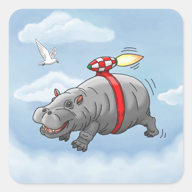 Rocket Hippo Birthday Quadratischer Aufkleber (Vorderseite)