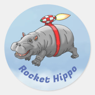 Rocket Hippo Birthday Runder Aufkleber