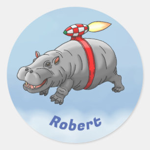 Rocket Hippo Birthday Runder Aufkleber