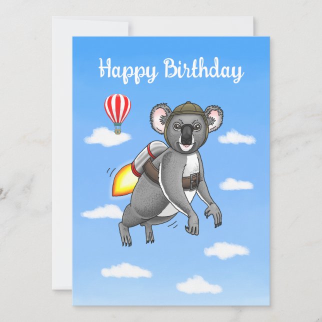 Rocket Koala Birthday Karte (Vorderseite)