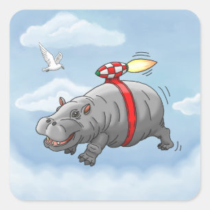 Rocket Nilpferd Geburtstag Quadratischer Aufkleber