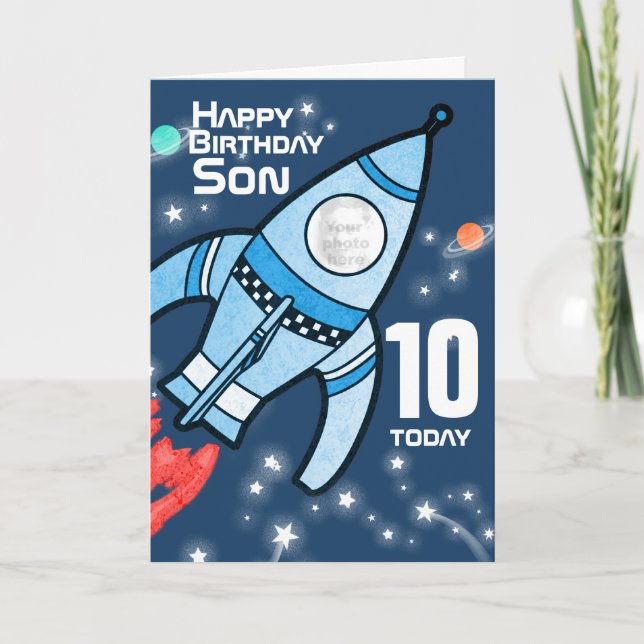 Rocket photo Son 10e anniversaire carte garçon (Devant)