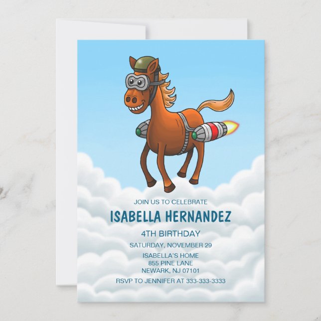 Rocket Pony Geburtstag Einladung (Vorderseite)
