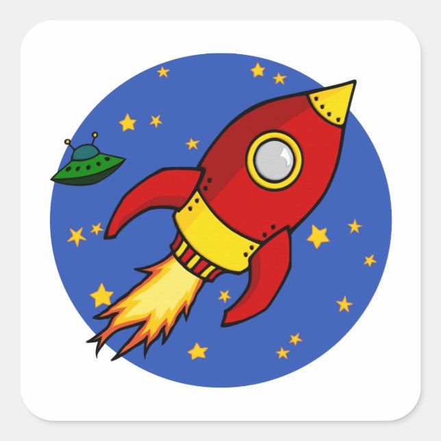 Rocket Red Gelb Square Sticker (Vorderseite)