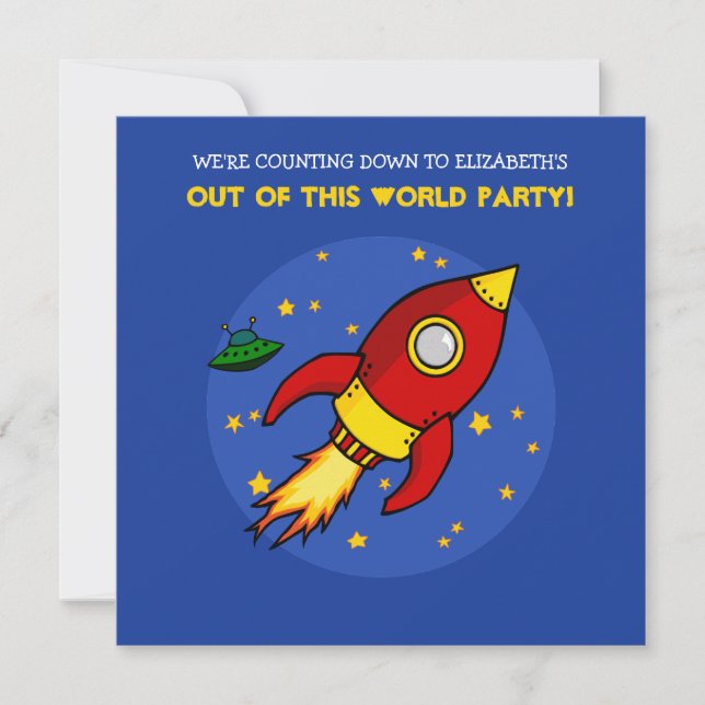 Rocket rot Gelb Geburtstag Einladung (Vorderseite)