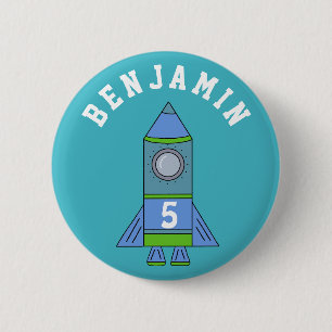 Rocket-Schiff Personalizable Blau-Geburtstag Button