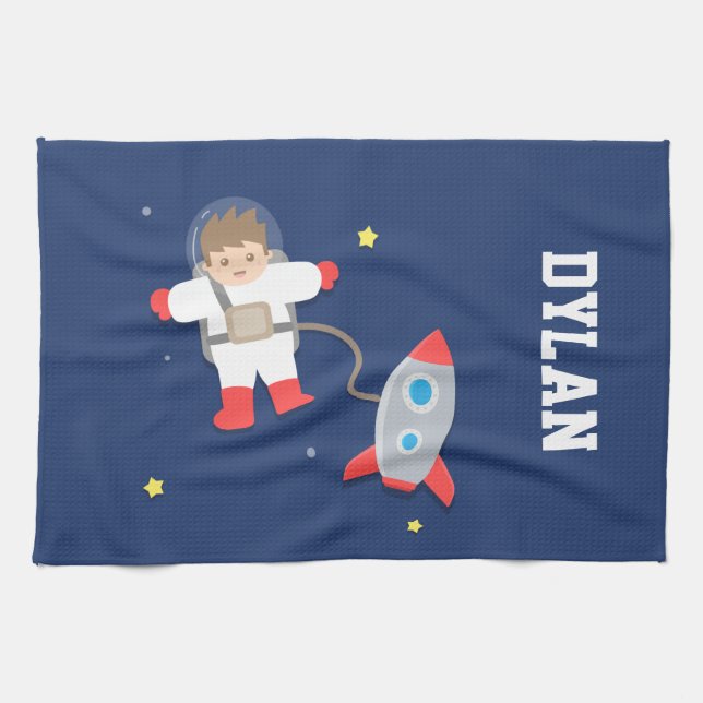 Rocket-Schiffs-Weltraum-kleiner Astronaut für Handtuch (Horizontal)
