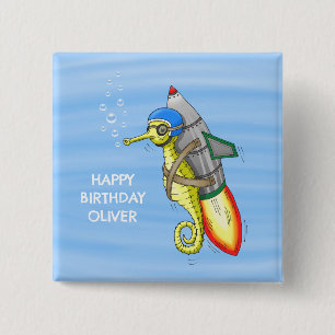 Rocket Seepferdchen Geburtstag Button