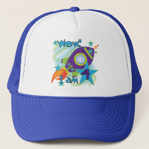 Rocket Ship 4. Geburtstag T - Shirt und Geschenke Truckerkappe
