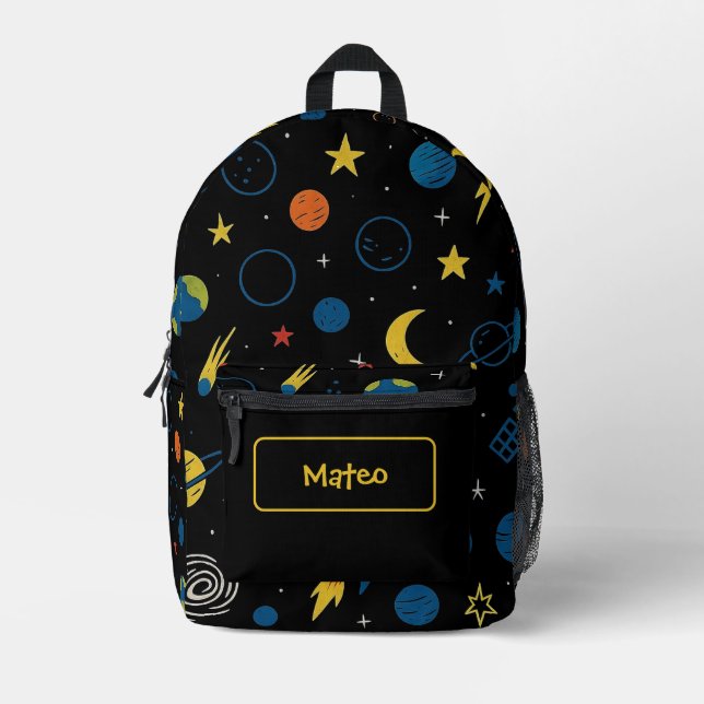 Rocket Ship Backpack with Solar System Design Bedruckter Rucksack (Vorderseite)
