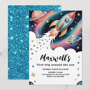 Rocket Ship Birthday Einladung