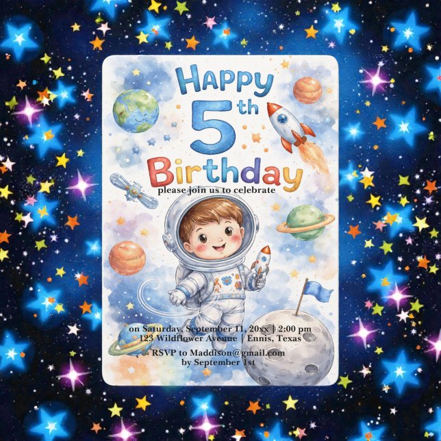 Rocket ship birthday Space Planets Boy Stars Einladung (Von Creator hochgeladen)