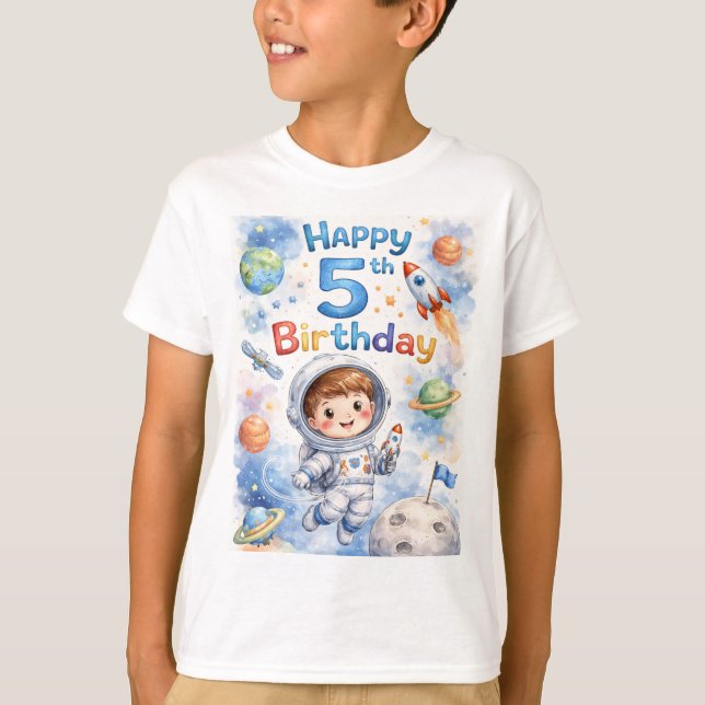 Rocket ship birthday Space Planets Boy Stars T-Shirt (Vorderseite)