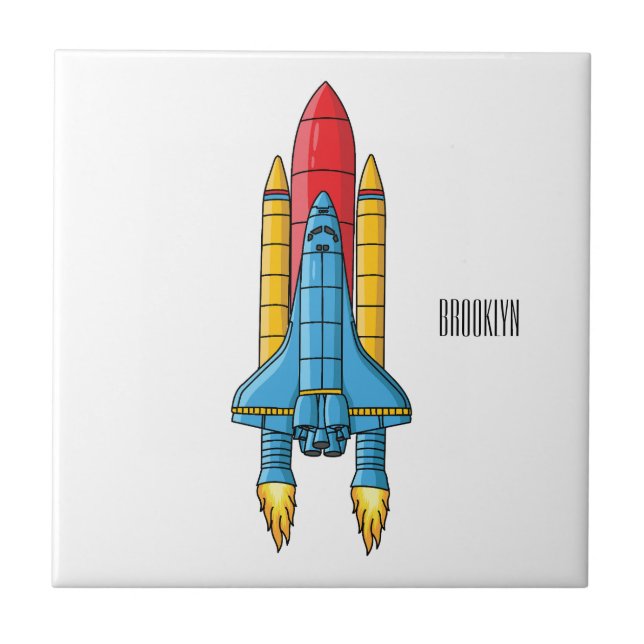 Rocket ship cartoon illustration fliese (Vorderseite)