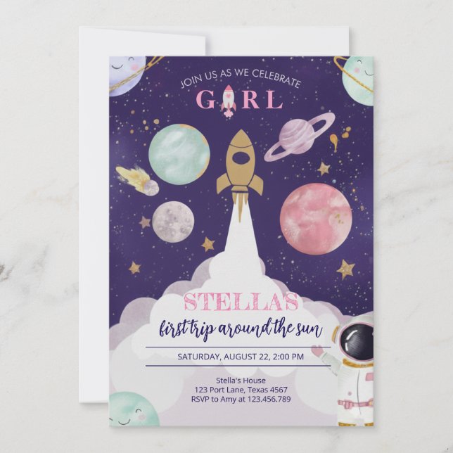 Rocket Ship Galaxy Invitation Anniversaire Pour Fi (Devant)
