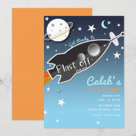 Rocket Ship Space - Geburtstagsparty Einladung