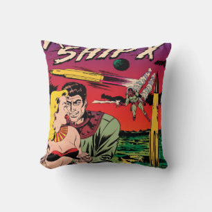 Rocket Ship X Vintage Sci Fi Comic Buchabdeckung Kissen